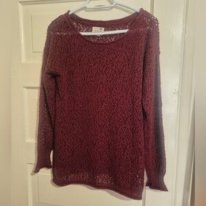 LA Hearts Burgundy Open-Knit Boho Sweater